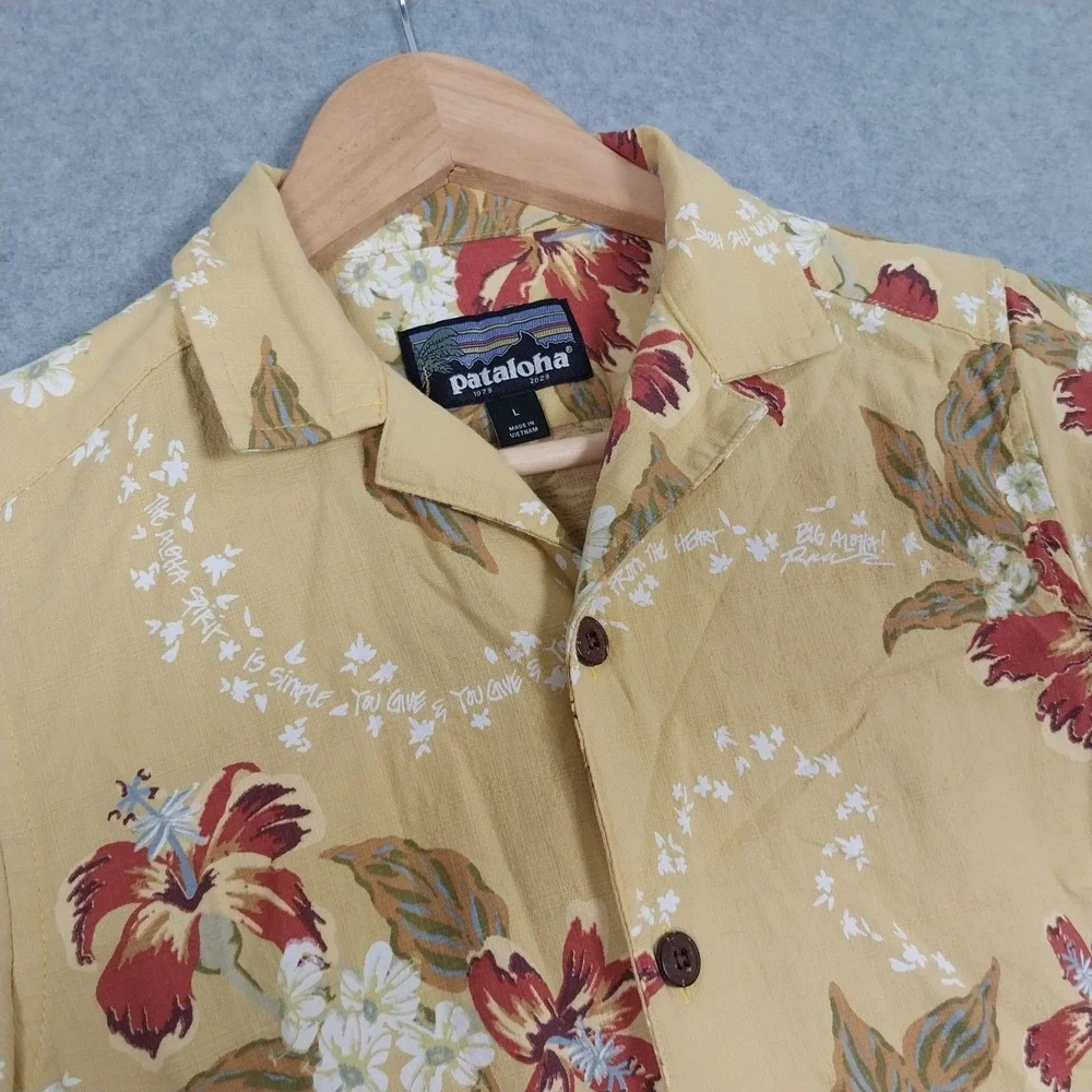 Patagonia Shirt Boys Large Yellow Pataloha Floral Hibiscus Tropical 62495 Short